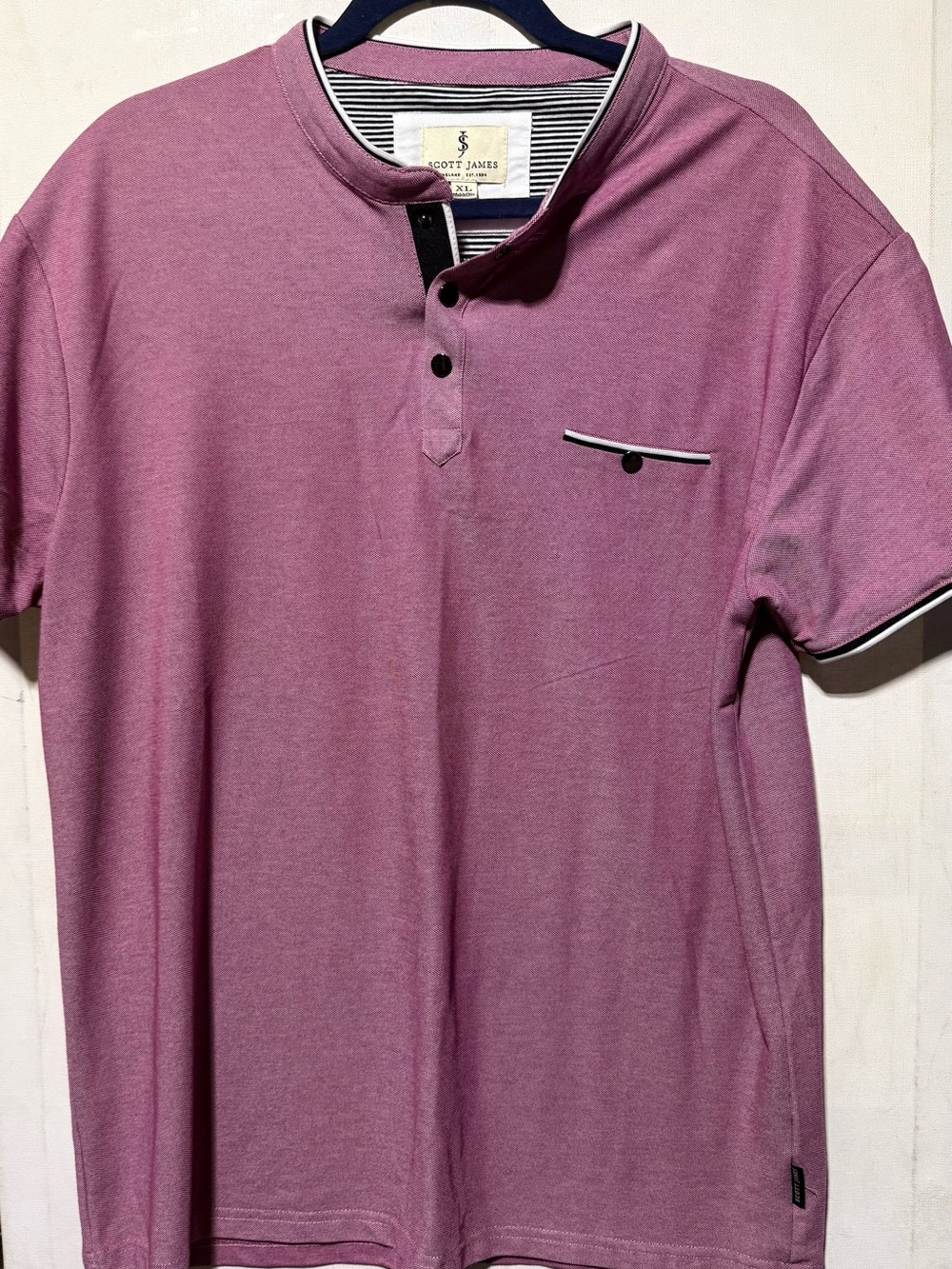 Scott James Men's Short-Sleeve Henley Polo in Mauve